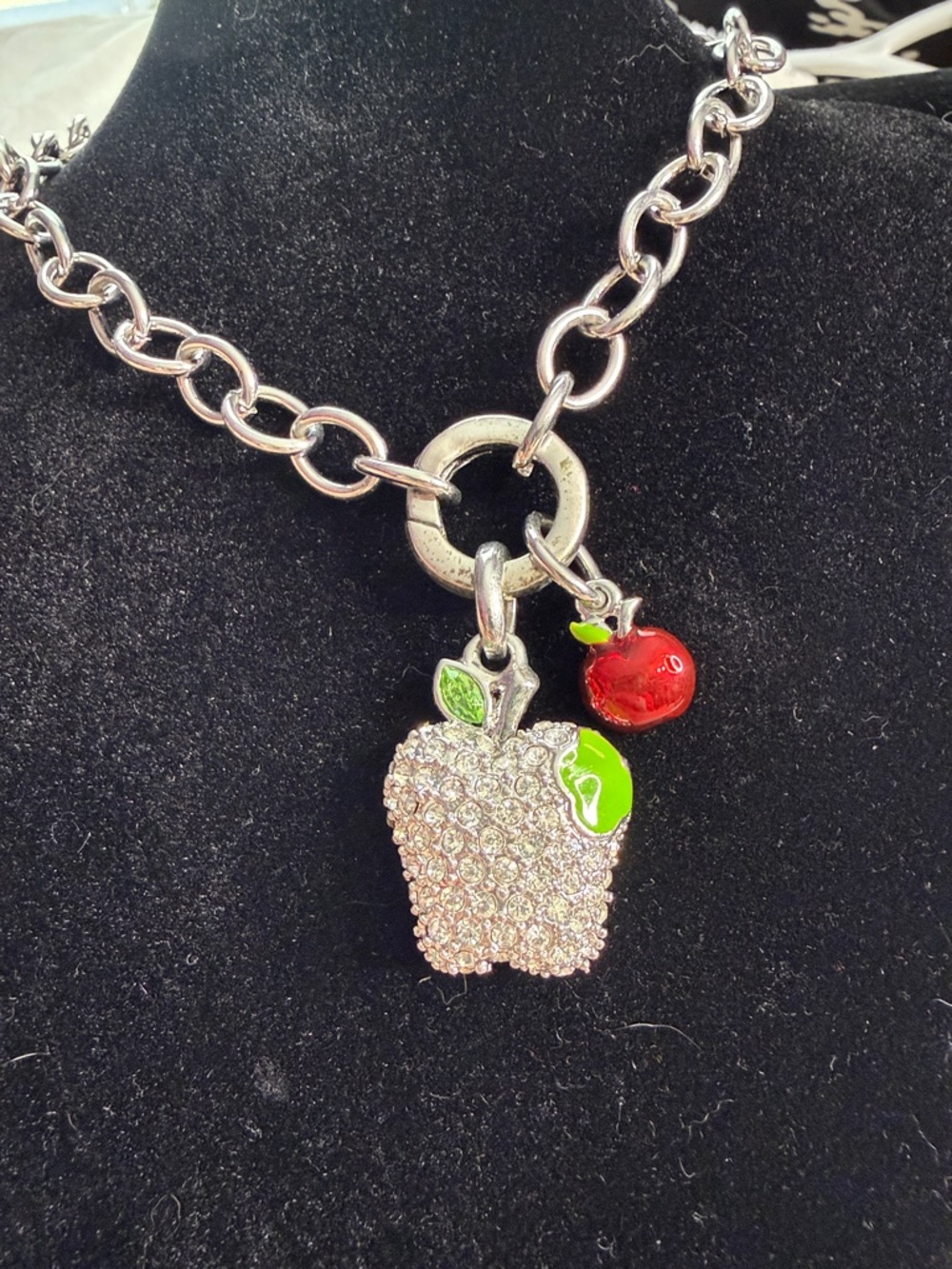 Y2K RARE Teacher Swarovski crystal apple necklace